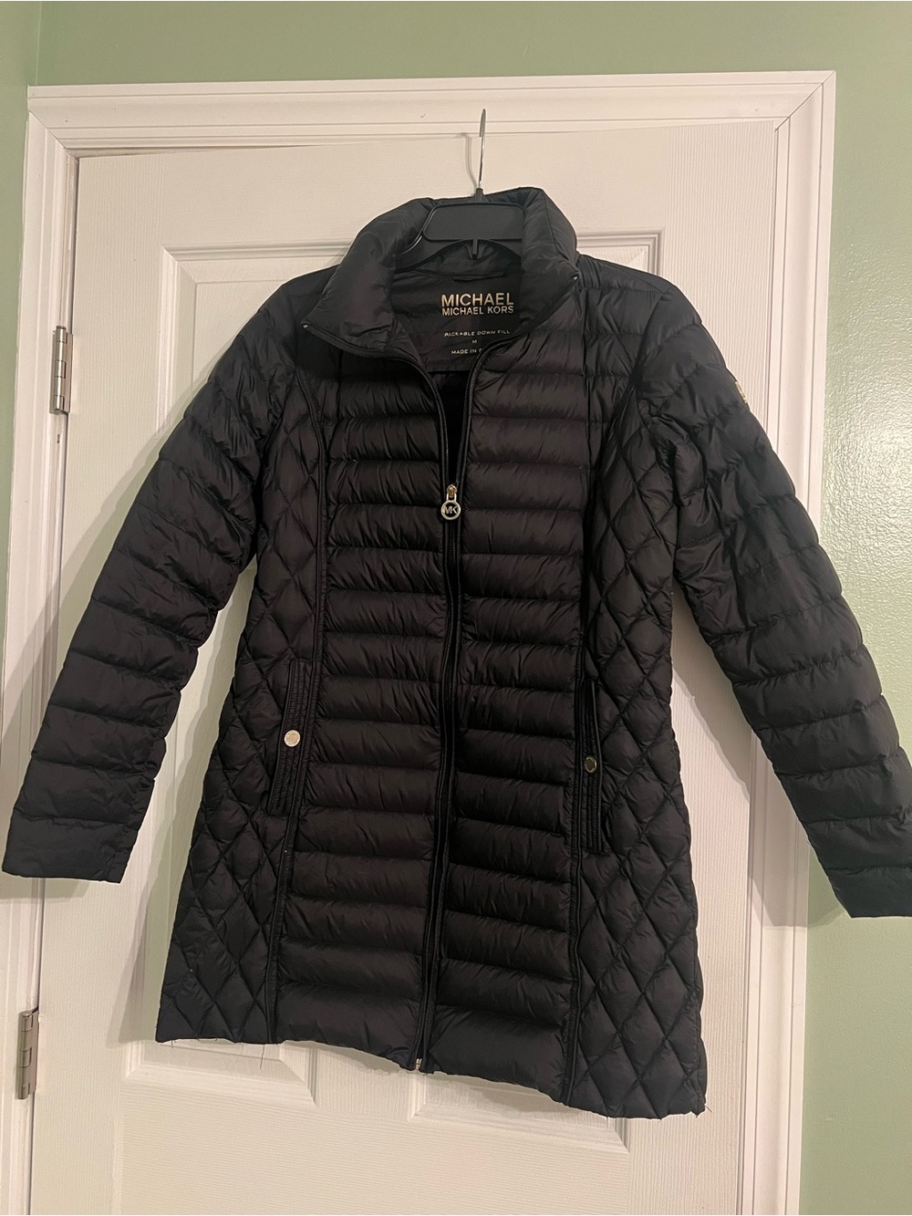 Michael Kors Black Quilted Long Packable Puffer Jacket